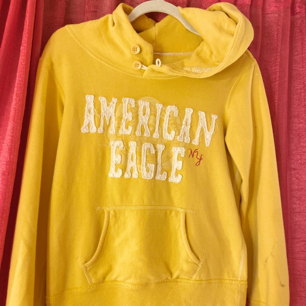 Vintage American Eagle Yellow Athleisure Women Pullover Hoodie Sweatshirt Jacket